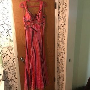Pink, red, orange, beaded, formal or prom  dress